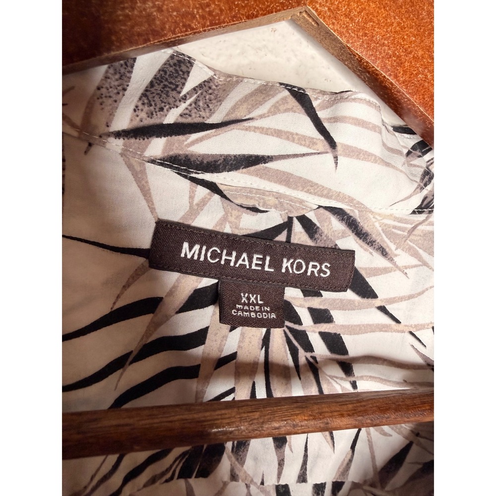 MICHAEL KORS Men's Tropical Leaf Print Short Sleeve Button Up Shirt Sz XXL - Picture 4 of 8